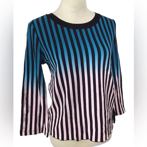 INC International Concepts Blue Pink Ombré Striped Top - Picture 3 of 6